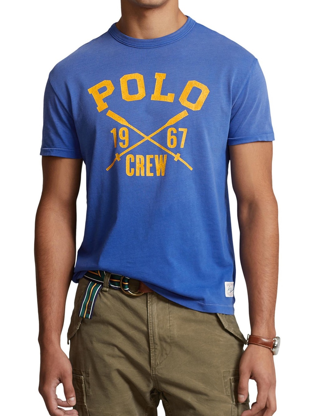 Ralph Lauren Blue Crewneck Tee with Yellow Polo Crew Graphic